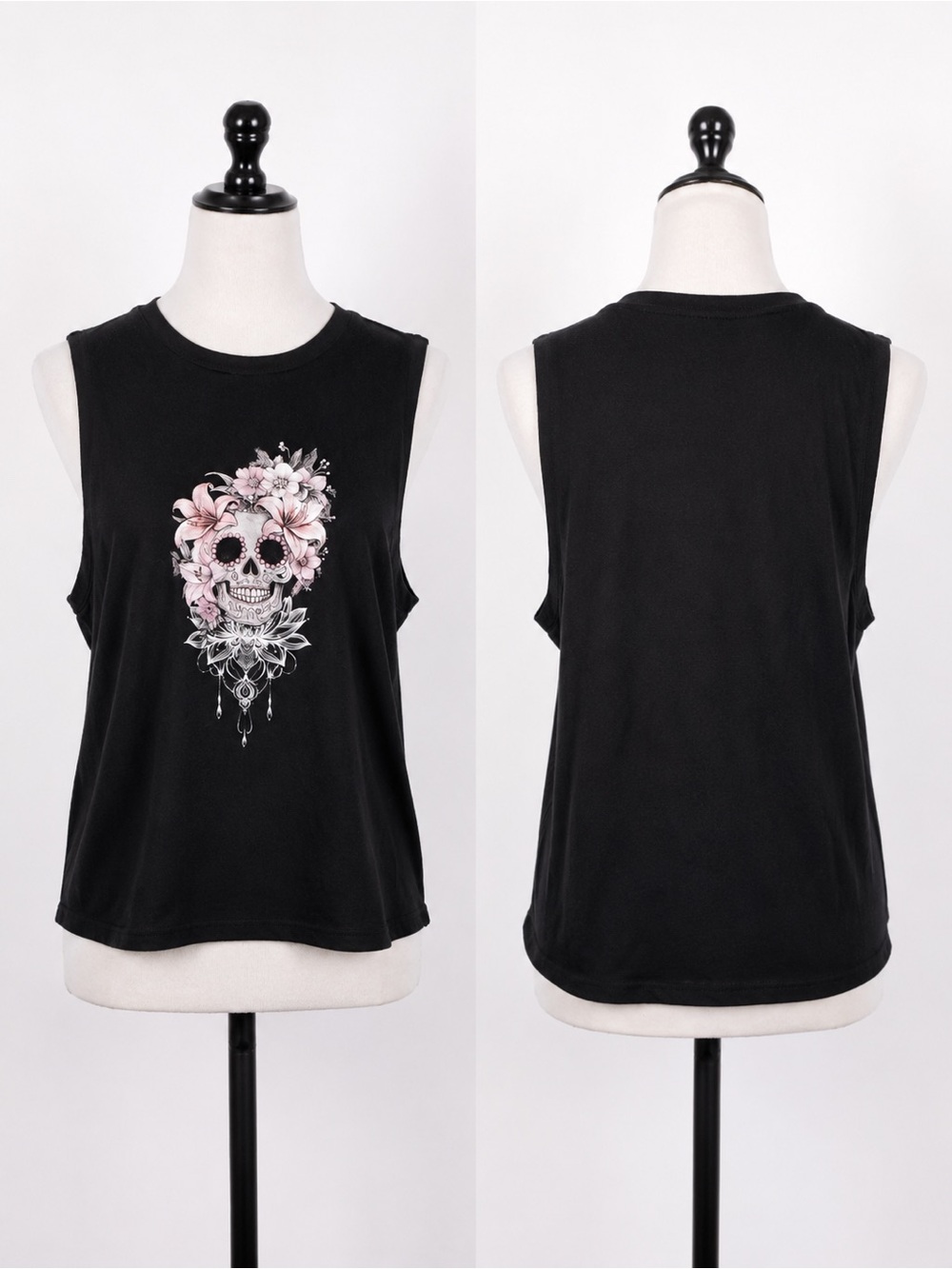 Floral Skull Graphic Tank Top – Size Large